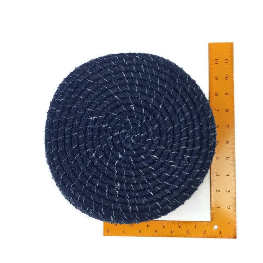 Handmade Upcycled Denim Coiled Rope Bowl Dark Wash Storage Basket Medium